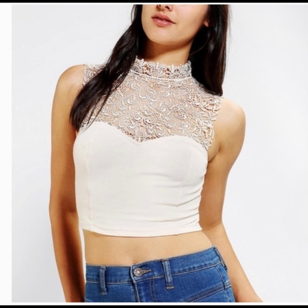 Urban Outfitters TELA Lace Mock Neck Crop Top